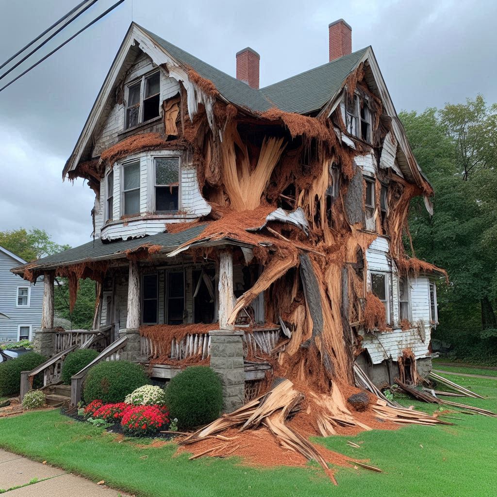 Signs Your Lowell Home Needs a Tree Inspection Blog Article - Tree with visible damage, including broken branches and signs of disease near an Lowell home